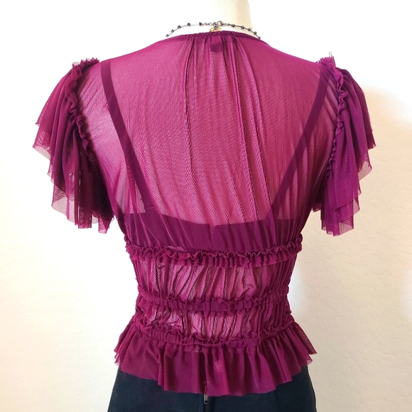 💜2 for 25$ Purple/Maroon Sheer Crop Top Blouse With Ruffles NWT,  Boho, Bold - Picture 6 of 7